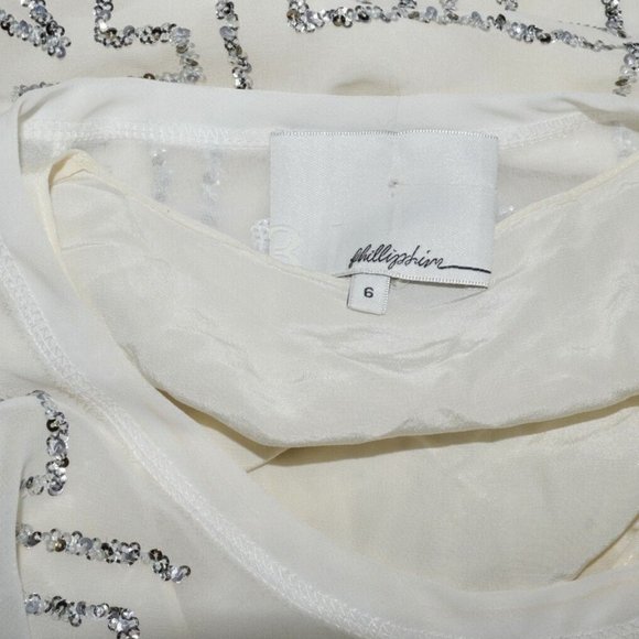 3.1 PHILLIP LIM SZ 6 S SMALL WHITE SILVER MAZE EMBROIDERED SEQUINS BLOUSE TOP - Picture 8 of 11